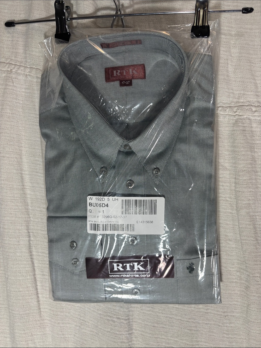 NWT RTK Grey Button Down Dress Shirt 100% Cotton Size 17-37 Big & Tall